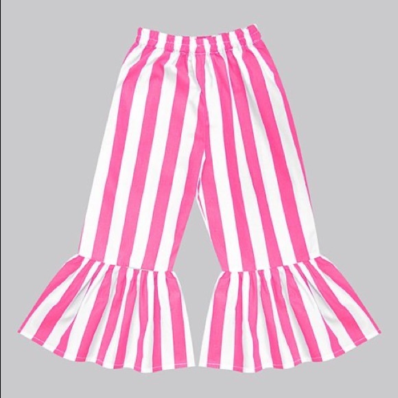 Girls Red & White Stripe Boho Ruffle Pants
